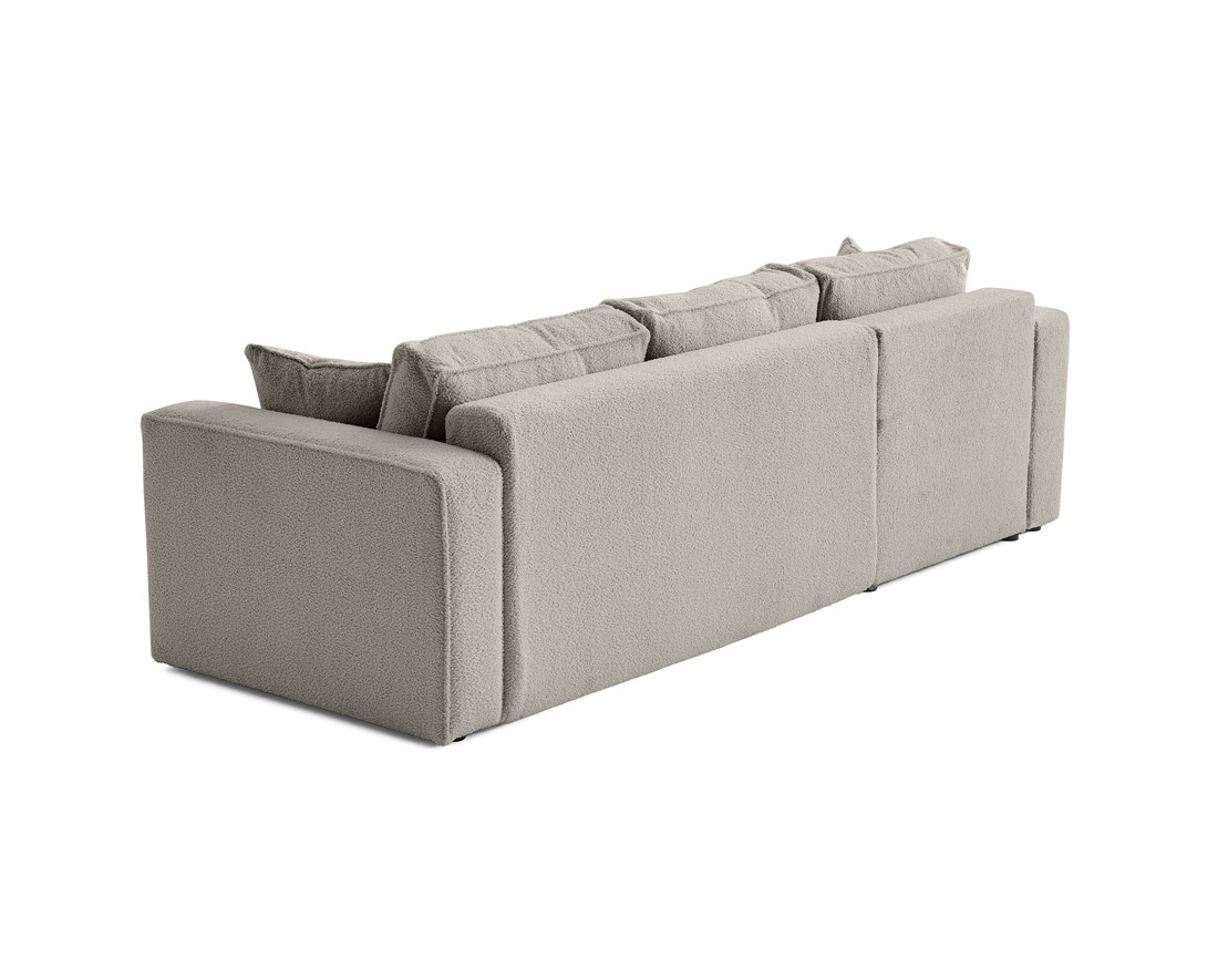 Canapé d'angle 4 places convertible avec coffre en tissu bouclette Topaze