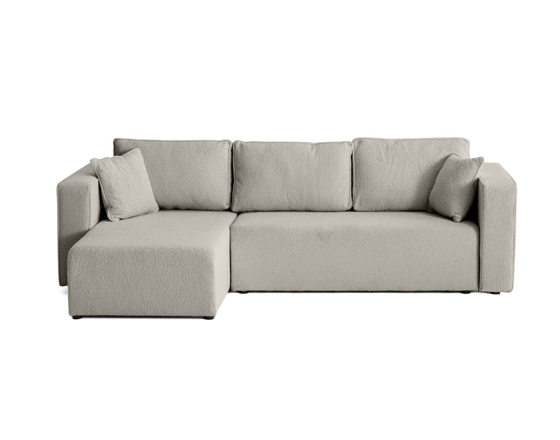 Canapé d'angle 4 places convertible avec coffre en tissu bouclette Topaze