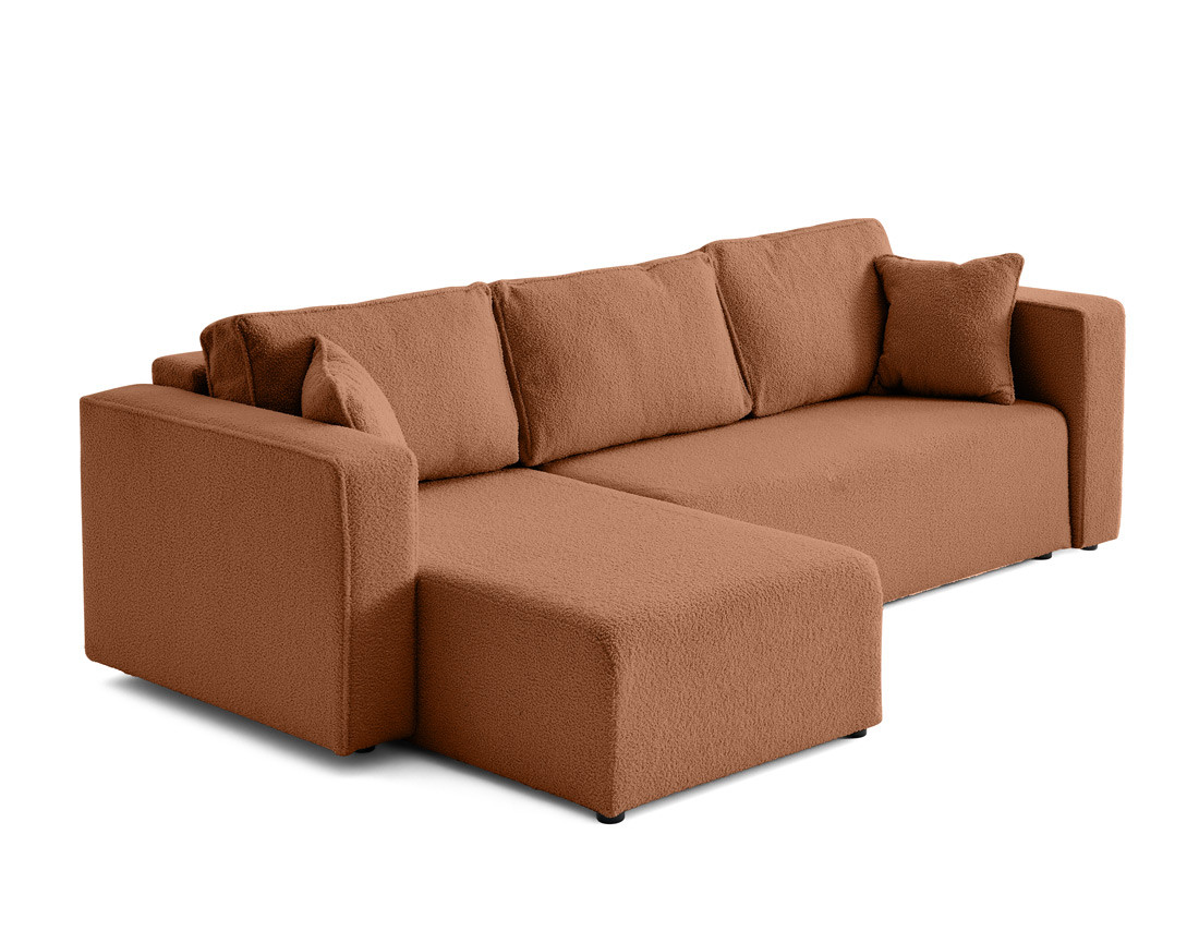 Canapé d'angle 4 places convertible avec coffre en tissu bouclette Topaze