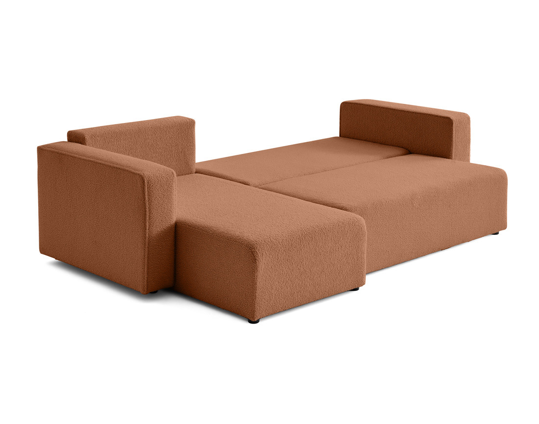 Canapé d'angle 4 places convertible avec coffre en tissu bouclette Topaze