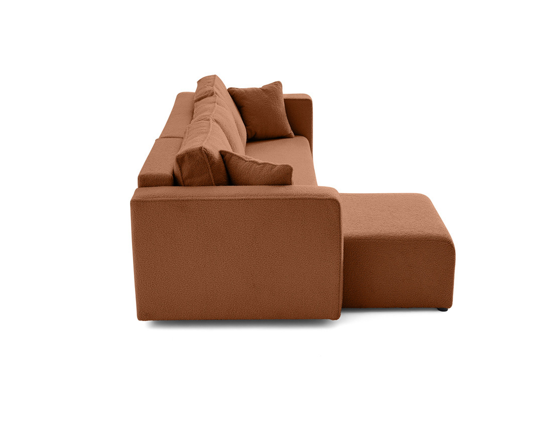 Canapé d'angle 4 places convertible avec coffre en tissu bouclette Topaze