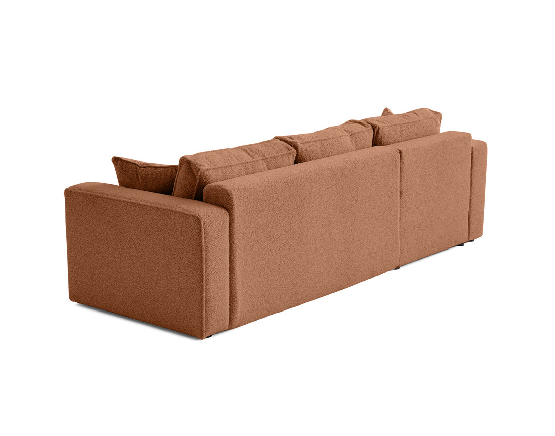 Canapé d'angle 4 places convertible avec coffre en tissu bouclette Topaze