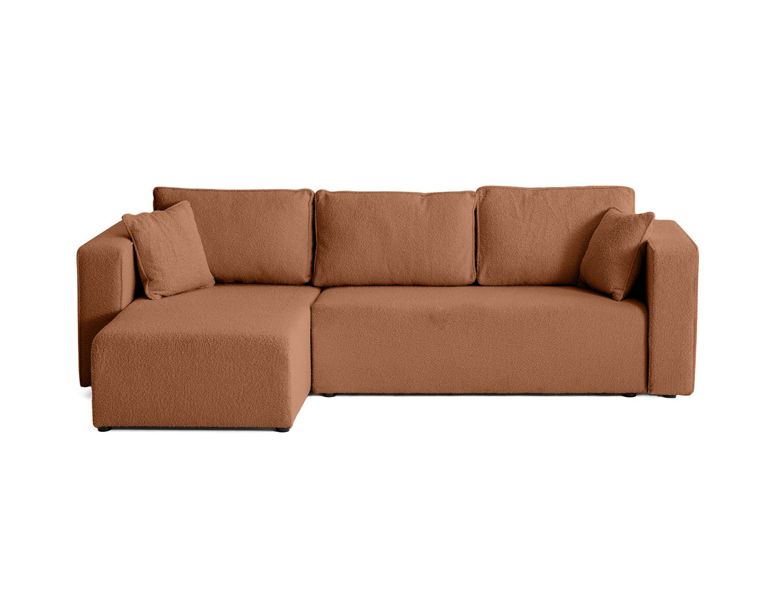 Canapé d'angle 4 places convertible avec coffre en tissu bouclette Topaze