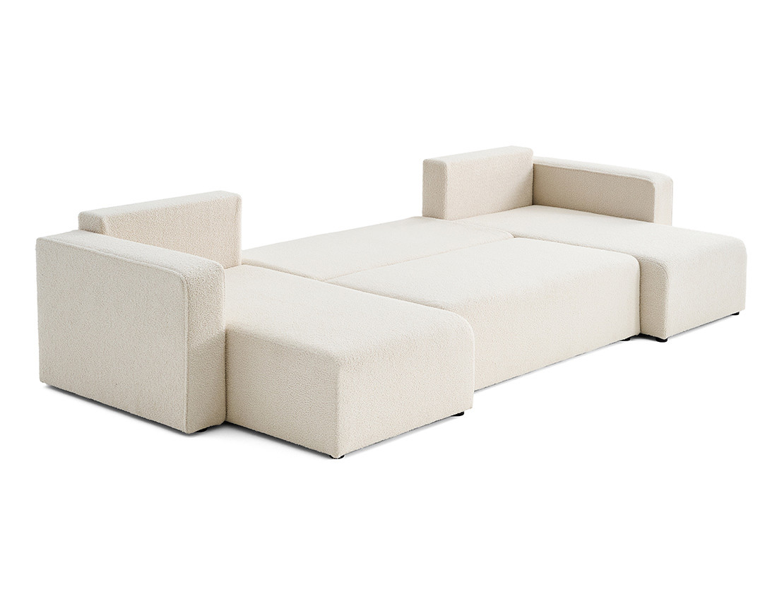 Canapé panoramique en U 7 places convertible avec coffre en tissu bouclette Topaze