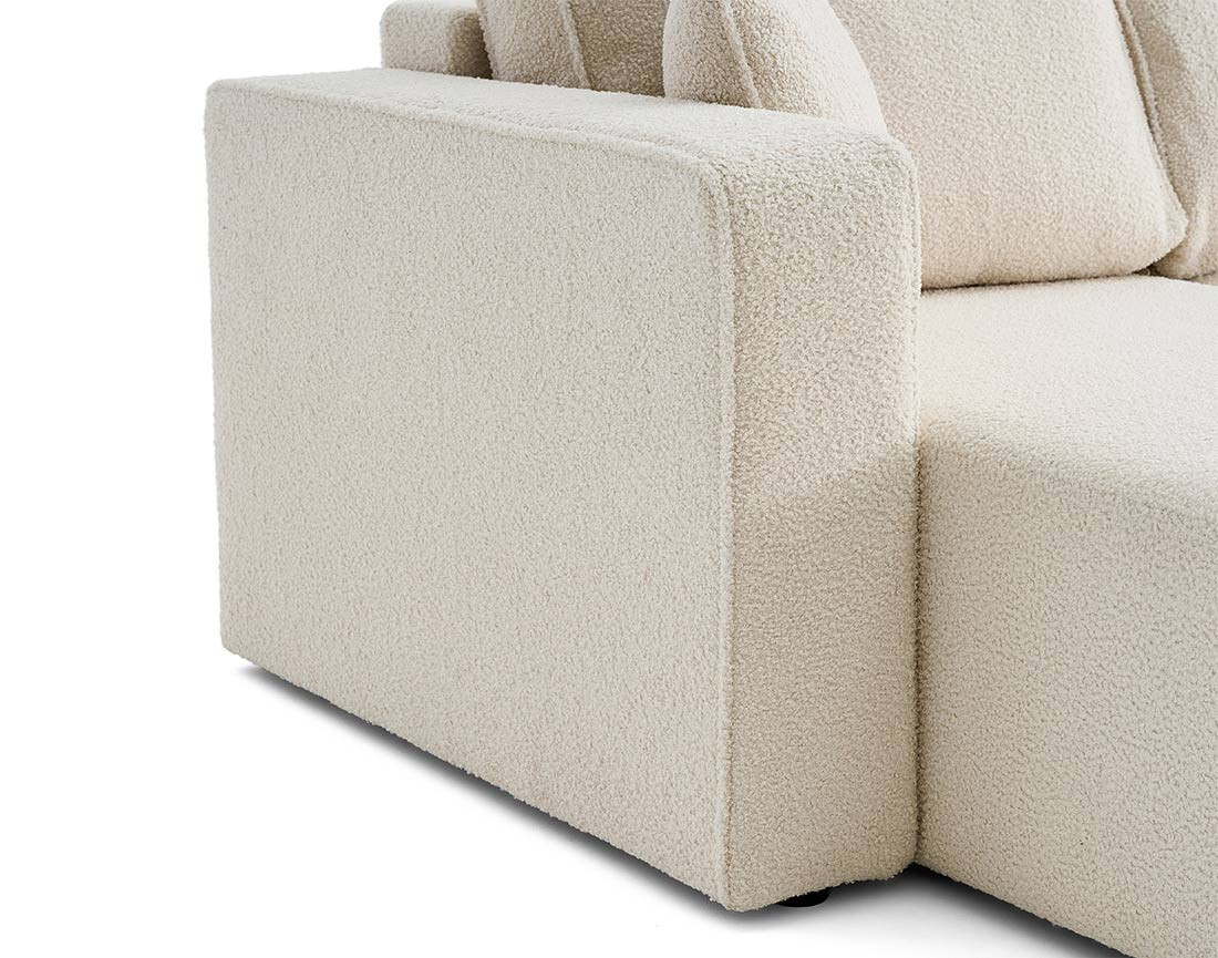 Canapé panoramique en U 7 places convertible avec coffre en tissu bouclette Topaze