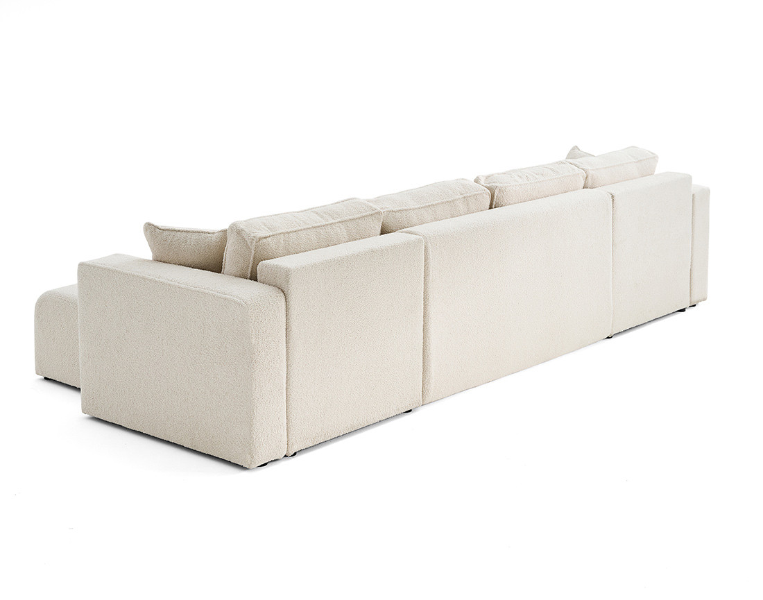 Canapé panoramique en U 7 places convertible avec coffre en tissu bouclette Topaze