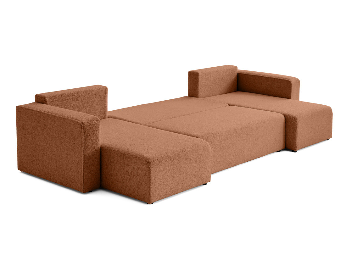 Canapé panoramique en U 7 places convertible avec coffre en tissu bouclette Topaze