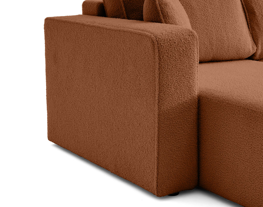 Canapé panoramique en U 7 places convertible avec coffre en tissu bouclette Topaze