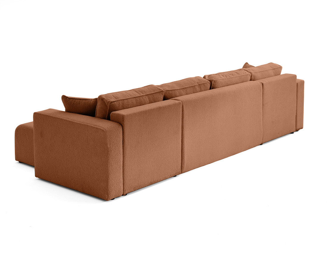 Canapé panoramique en U 7 places convertible avec coffre en tissu bouclette Topaze