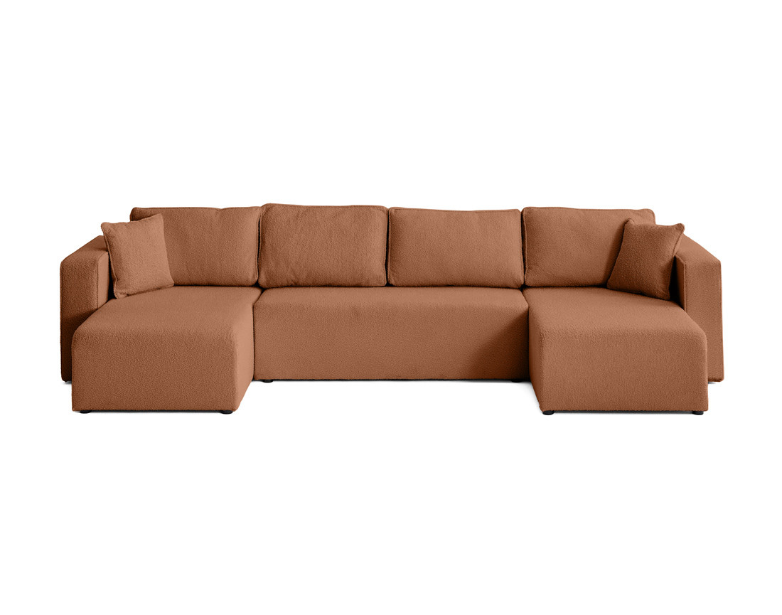 Canapé panoramique en U 7 places convertible avec coffre en tissu bouclette Topaze