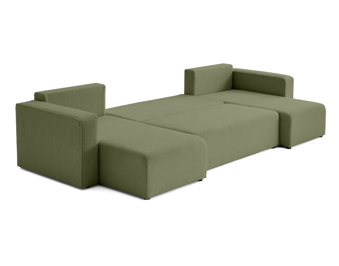 Canapé panoramique en U 7 places convertible avec coffre en tissu bouclette Topaze