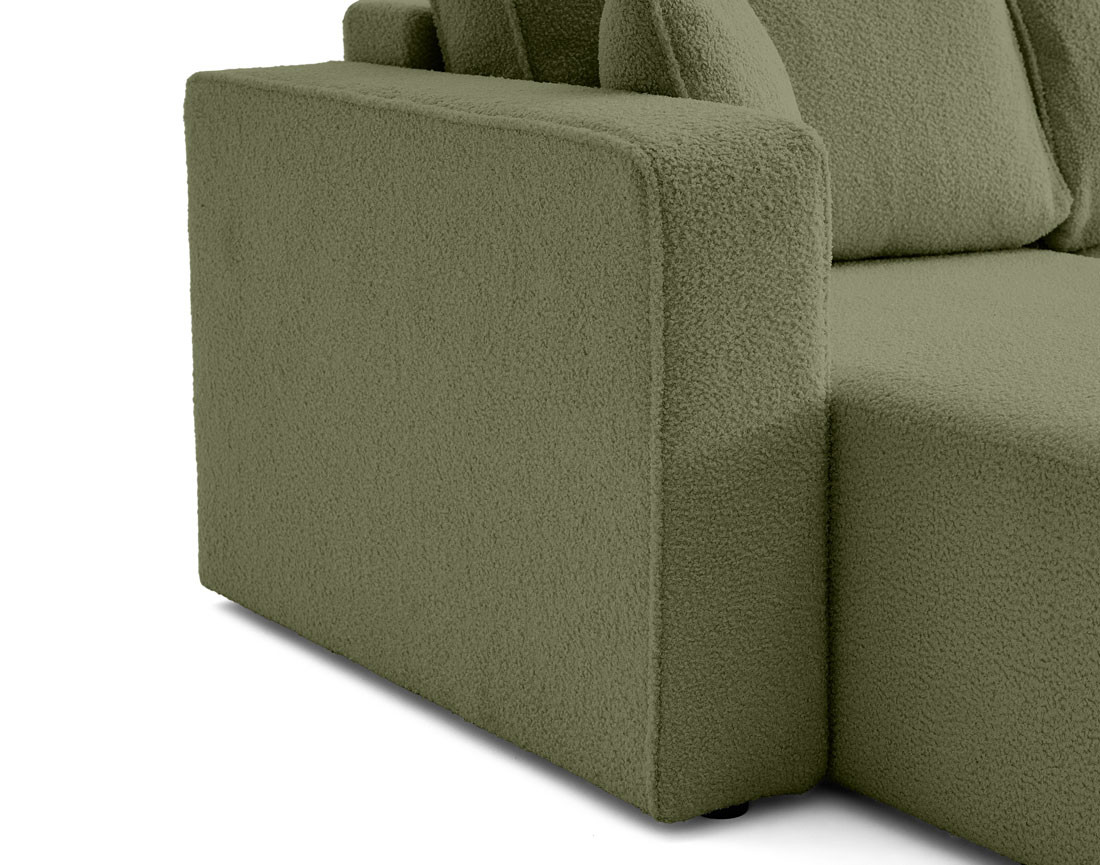 Canapé panoramique en U 7 places convertible avec coffre en tissu bouclette Topaze