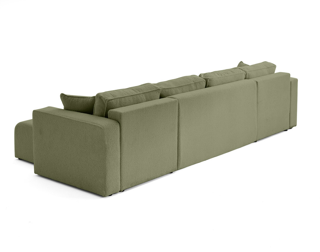 Canapé panoramique en U 7 places convertible avec coffre en tissu bouclette Topaze