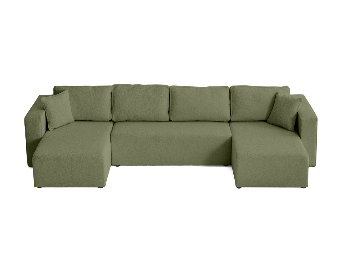 Canapé panoramique en U 7 places convertible avec coffre en tissu bouclette Topaze