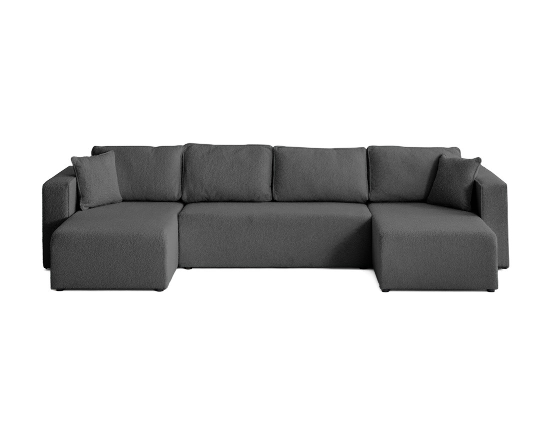 Canapé panoramique en U 7 places convertible avec coffre en tissu bouclette Topaze Canapé panoramique en U 7 places convertible avec coffre en tissu bouclette Topaze