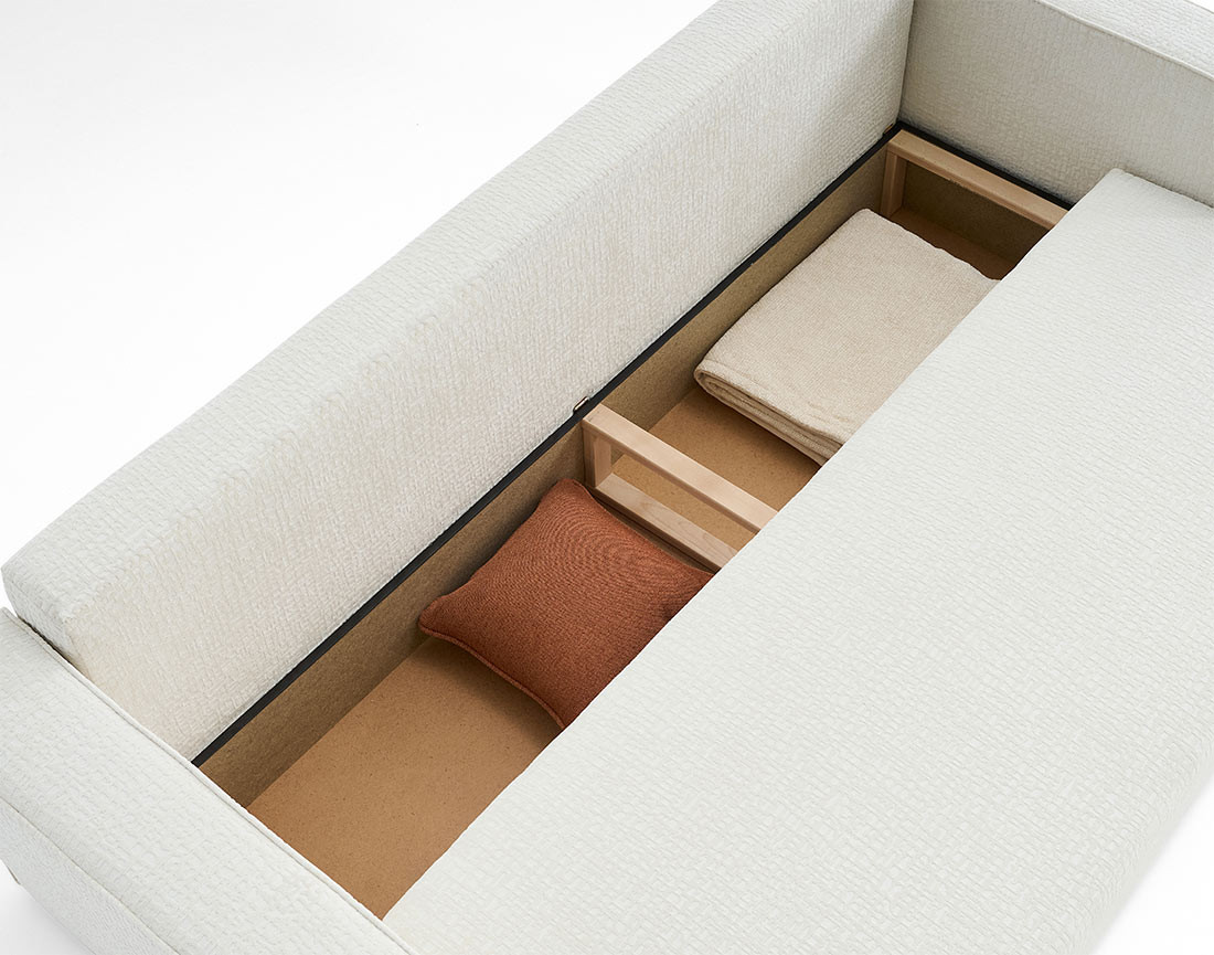 Canapé 3 places convertible avec coffre en tissu velours relief Topaze