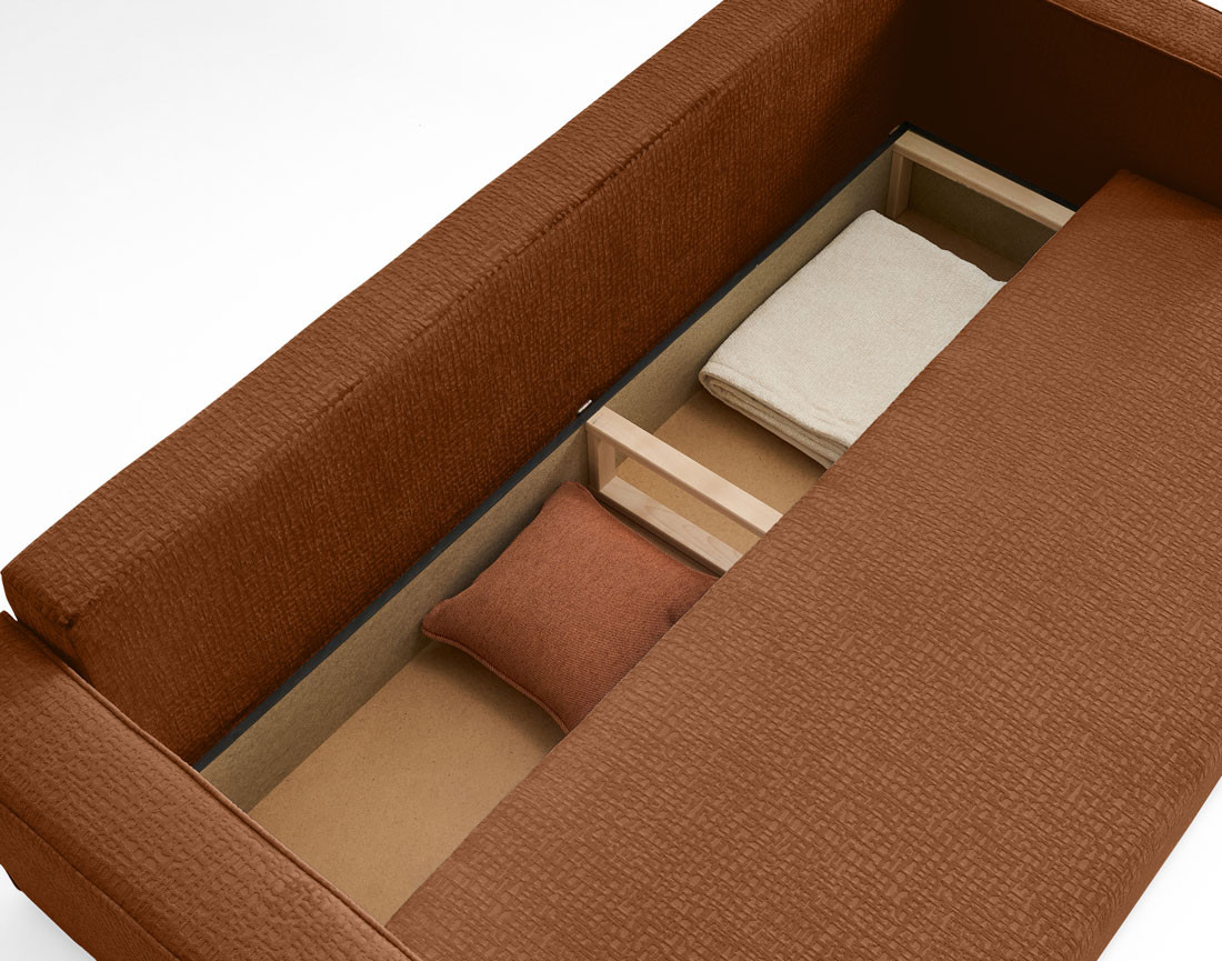 Canapé 3 places convertible avec coffre en tissu velours relief Topaze