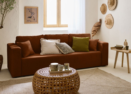 Canapé 3 places convertible avec coffre en tissu velours relief Topaze