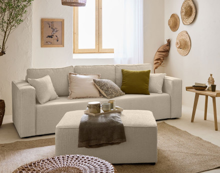 Canapé 3 places convertible avec coffre en tissu velours relief Topaze