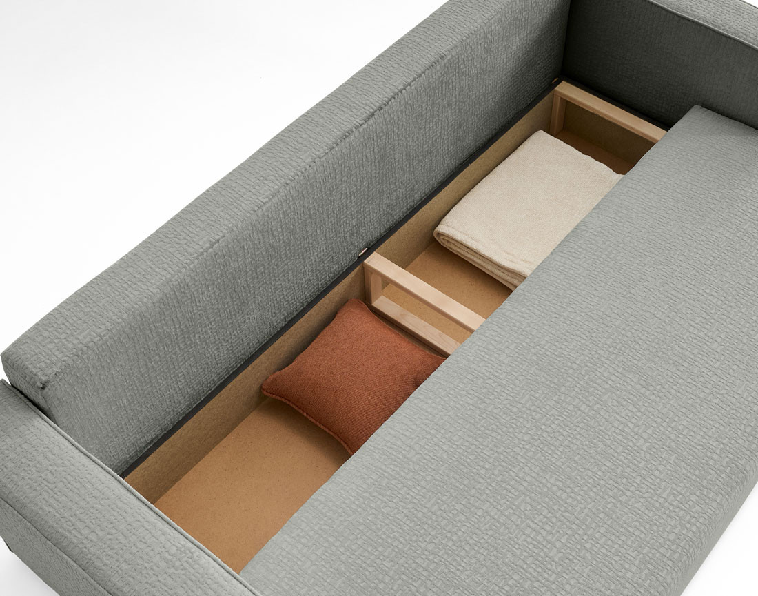 Canapé 3 places convertible avec coffre en tissu velours relief Topaze Canapé 3 places convertible avec coffre en tissu velours relief Topaze