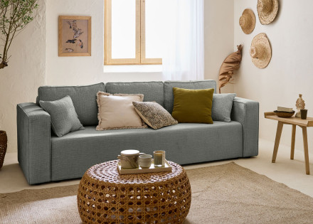 Canapé 3 places convertible avec coffre en tissu velours relief Topaze