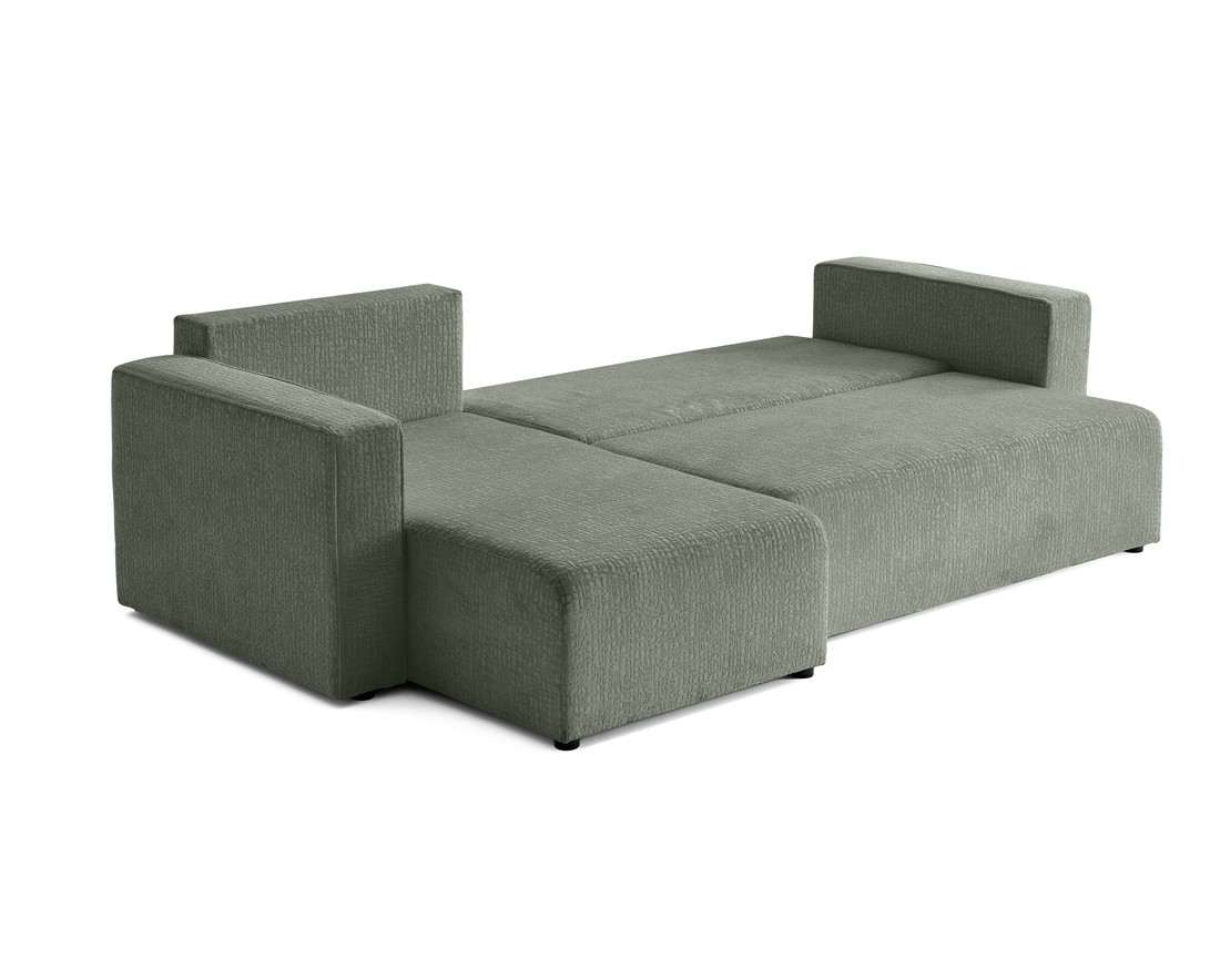 Canapé d'angle réversible 4 places convertible avec coffre en tissu velours relief Topaze