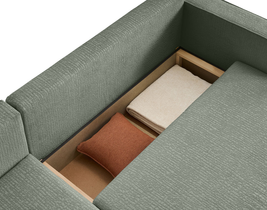 Canapé d'angle réversible 4 places convertible avec coffre en tissu velours relief Topaze