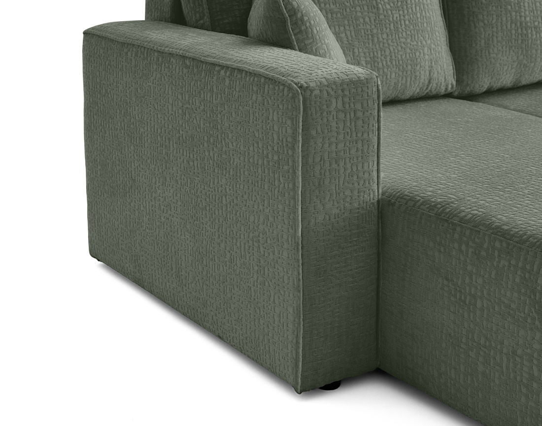 Canapé d'angle réversible 4 places convertible avec coffre en tissu velours relief Topaze