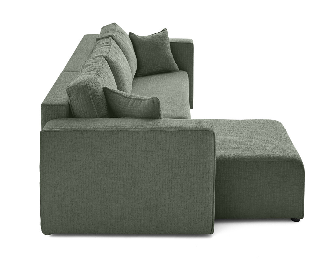 Canapé d'angle réversible 4 places convertible avec coffre en tissu velours relief Topaze
