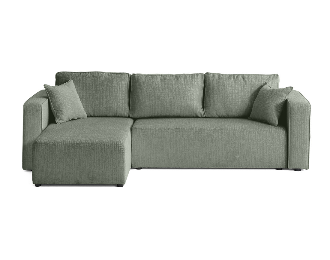 Canapé d'angle réversible 4 places convertible avec coffre en tissu velours relief Topaze