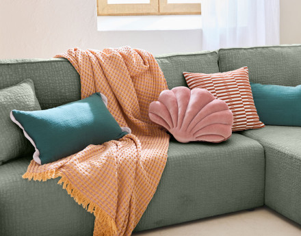 Canapé d'angle réversible 4 places convertible avec coffre en tissu velours relief Topaze