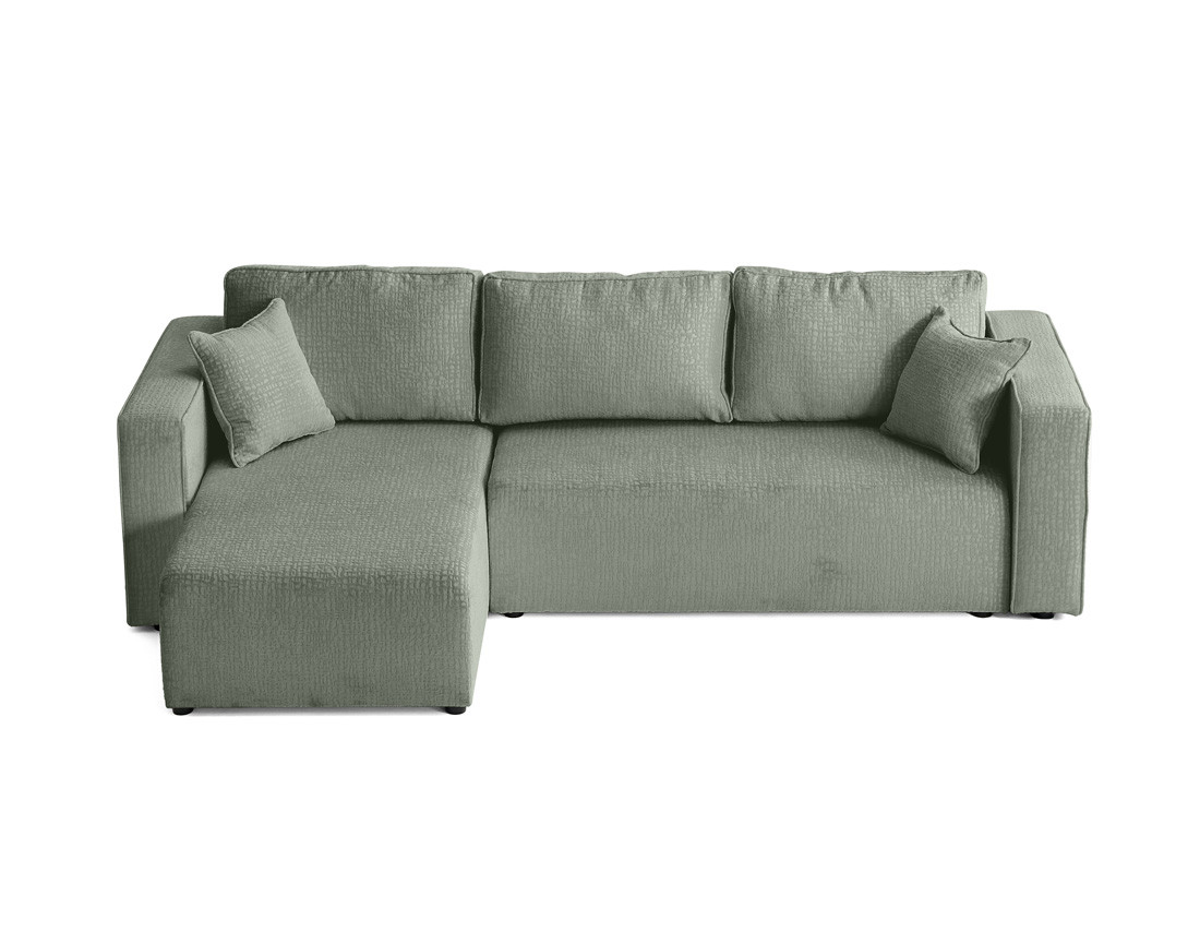 Canapé d'angle réversible 4 places convertible avec coffre en tissu velours relief Topaze