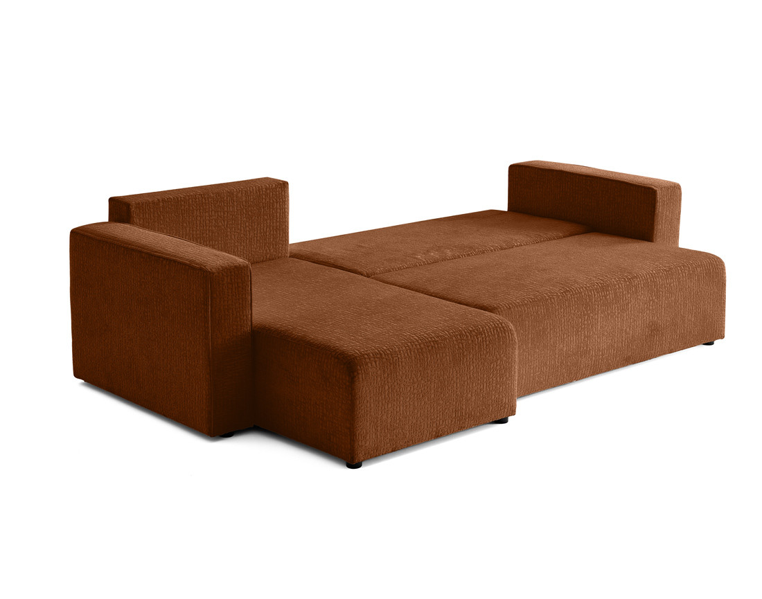 Canapé d'angle réversible 4 places convertible avec coffre en tissu velours relief Topaze