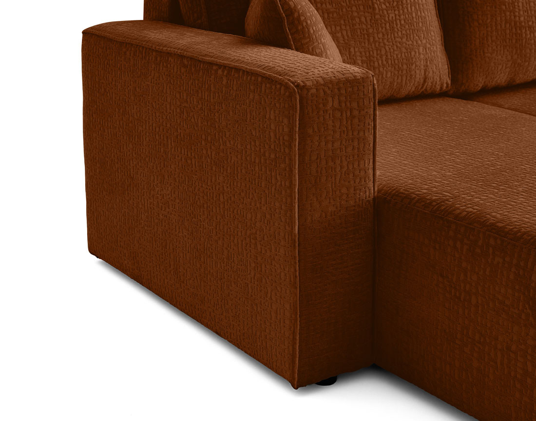 Canapé d'angle réversible 4 places convertible avec coffre en tissu velours relief Topaze