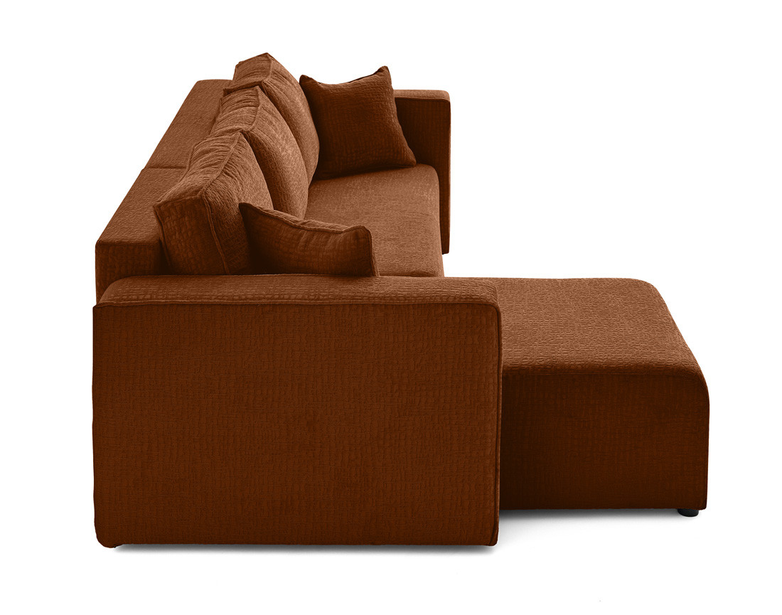 Canapé d'angle réversible 4 places convertible avec coffre en tissu velours relief Topaze