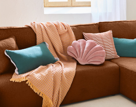 Canapé d'angle réversible 4 places convertible avec coffre en tissu velours relief Topaze