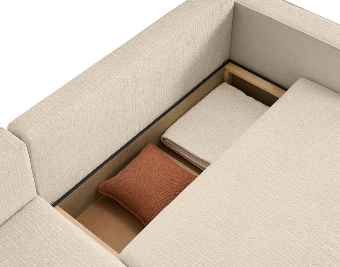 Canapé d'angle réversible 4 places convertible avec coffre en tissu velours relief Topaze Canapé d'angle réversible 4 places convertible avec coffre en tissu velours relief Topaze