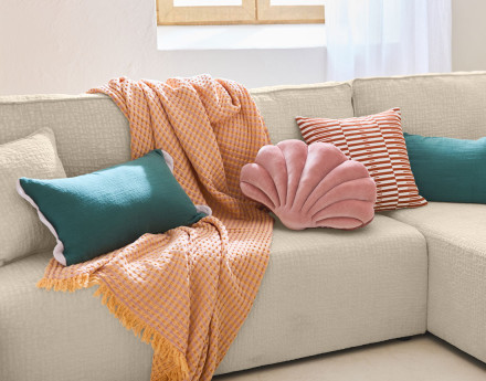 Canapé d'angle réversible 4 places convertible avec coffre en tissu velours relief Topaze