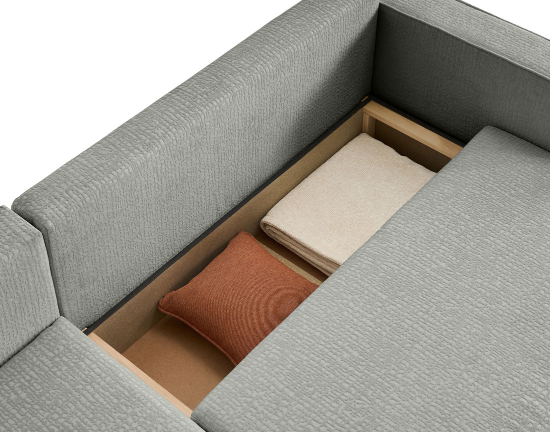 Canapé d'angle réversible 4 places convertible avec coffre en tissu velours relief Topaze Canapé d'angle réversible 4 places convertible avec coffre en tissu velours relief Topaze