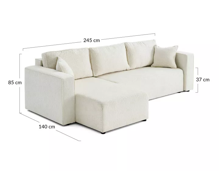 Canapé d'angle réversible 4 places convertible avec coffre en tissu velours relief Topaze