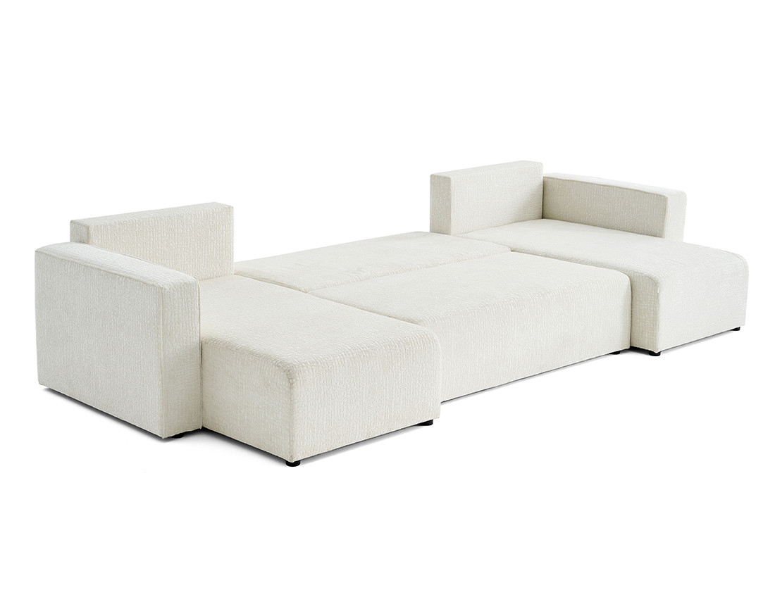 Canapé panoramique en U convertible avec coffre en tissu velours relief Topaze