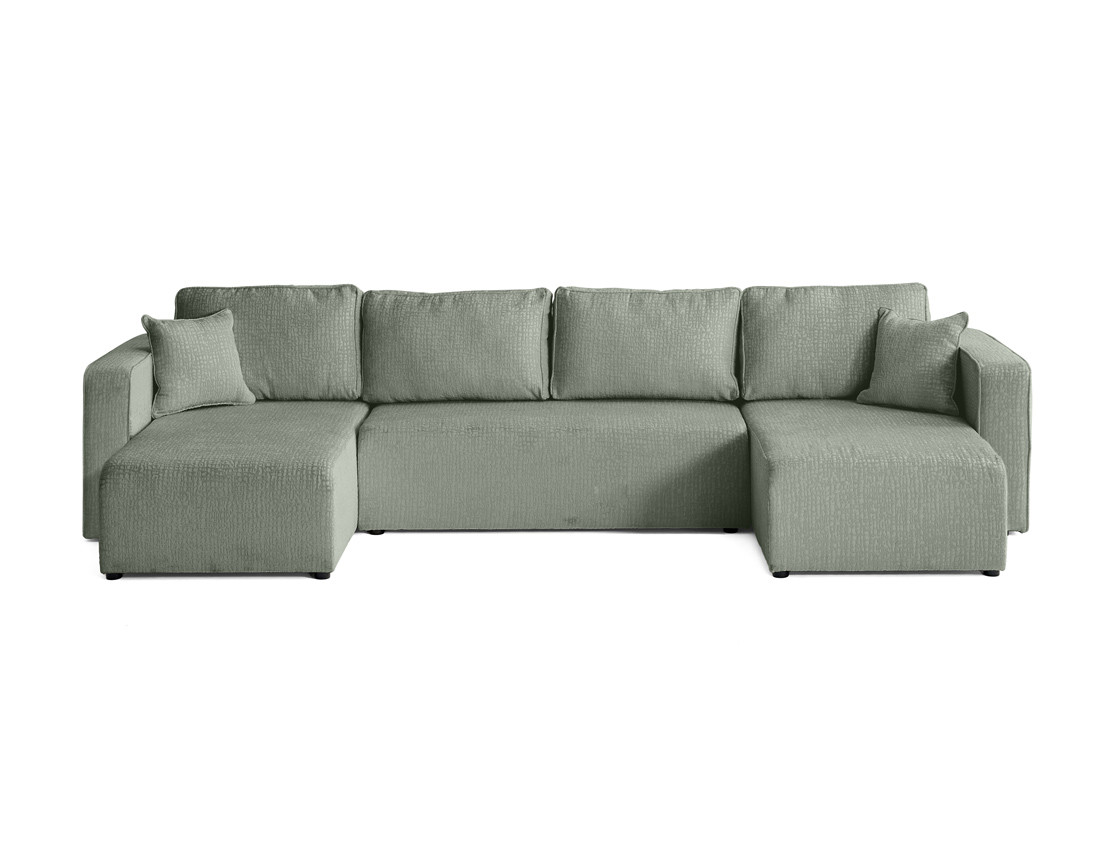 Canapé panoramique en U convertible avec coffre en tissu velours relief Topaze