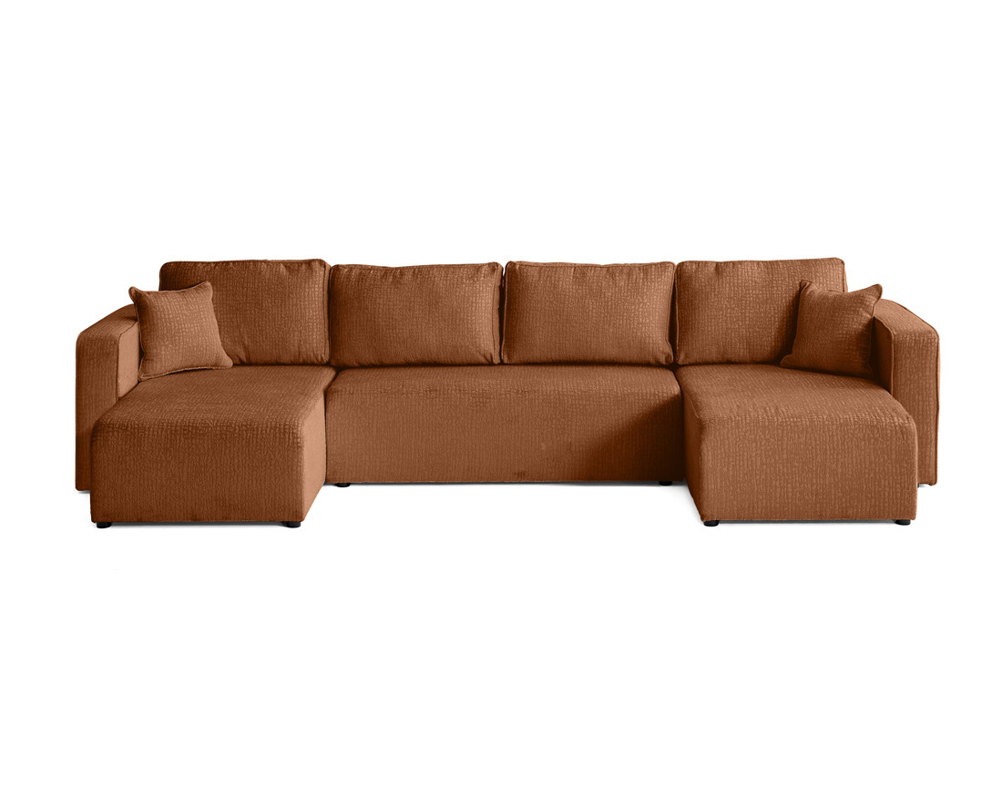 Canapé panoramique en U convertible avec coffre en tissu velours relief Topaze