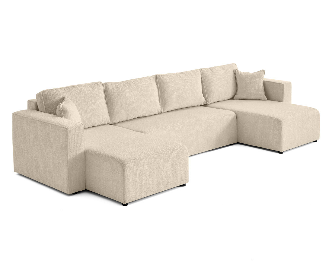 Canapé panoramique en U convertible avec coffre en tissu velours relief Topaze Canapé panoramique en U convertible avec coffre en tissu velours relief Topaze