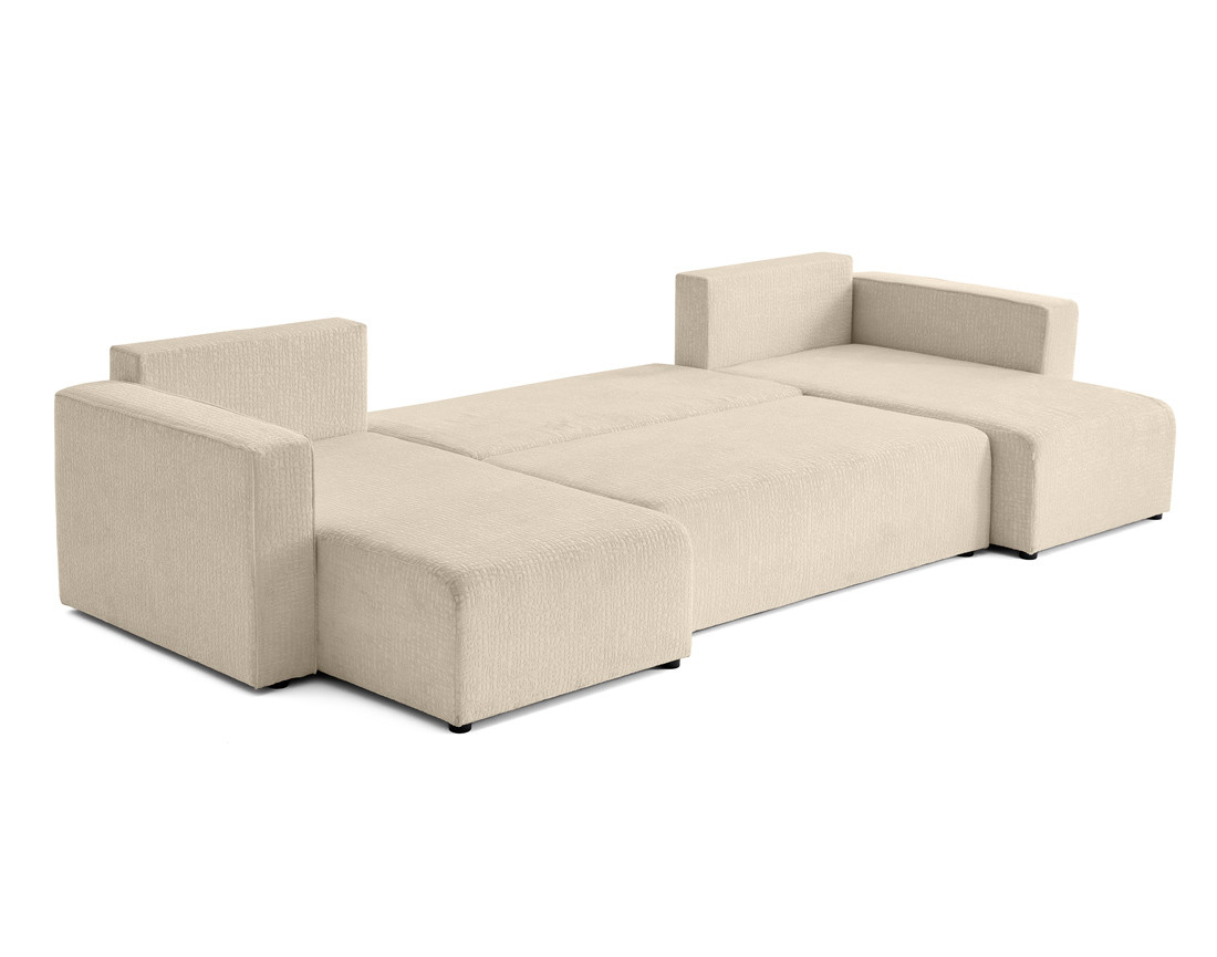 Canapé panoramique en U convertible avec coffre en tissu velours relief Topaze Canapé panoramique en U convertible avec coffre en tissu velours relief Topaze