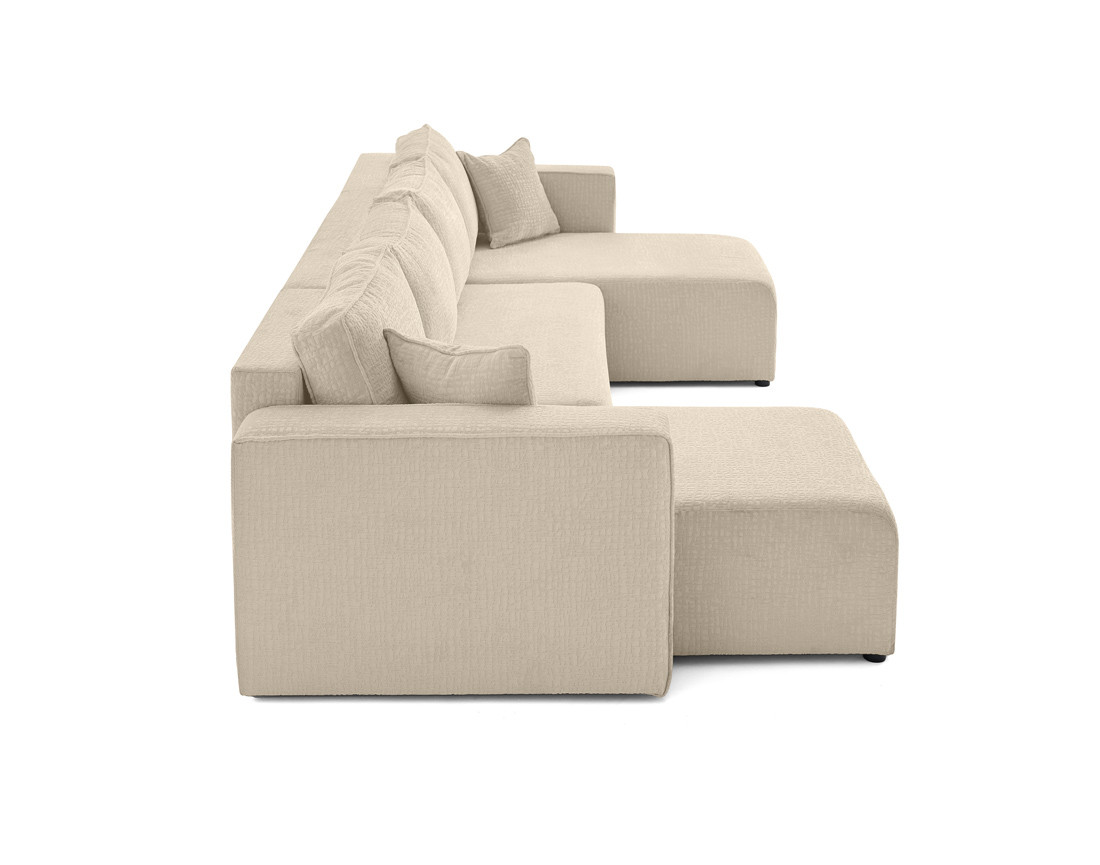 Canapé panoramique en U convertible avec coffre en tissu velours relief Topaze Canapé panoramique en U convertible avec coffre en tissu velours relief Topaze