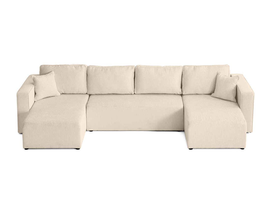 Canapé panoramique en U convertible avec coffre en tissu velours relief Topaze Canapé panoramique en U convertible avec coffre en tissu velours relief Topaze