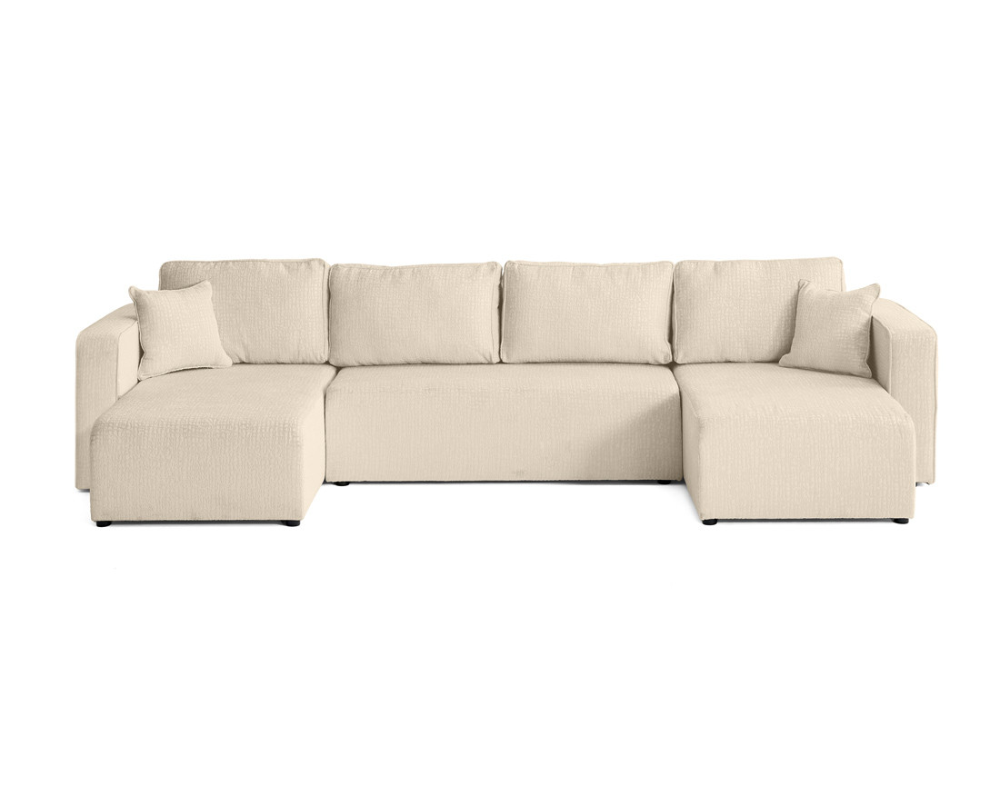 Canapé panoramique en U convertible avec coffre en tissu velours relief Topaze Canapé panoramique en U convertible avec coffre en tissu velours relief Topaze