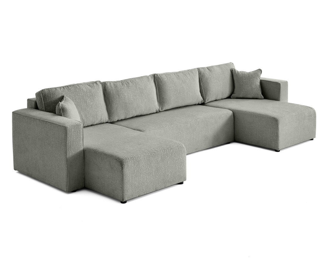 Canapé panoramique en U convertible avec coffre en tissu velours relief Topaze Canapé panoramique en U convertible avec coffre en tissu velours relief Topaze