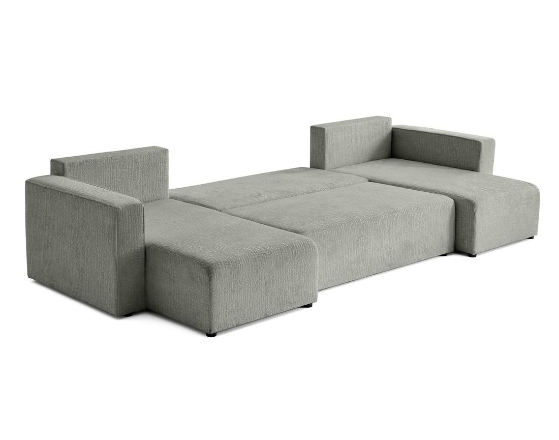 Canapé panoramique en U convertible avec coffre en tissu velours relief Topaze Canapé panoramique en U convertible avec coffre en tissu velours relief Topaze